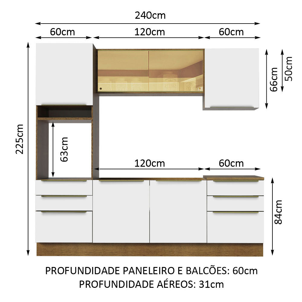 Armário de Cozinha Completa 240cm Rustic Branco Veludo Lux Madesa 02