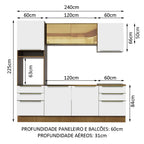 Armário de Cozinha Completa 240cm Rustic Branco Veludo Lux Madesa 02