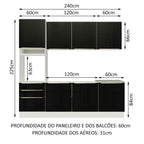 Armário de Cozinha Completa 240 x 60 cm Branco/Preto Lux Madesa 03