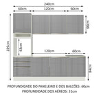 Armário de Cozinha Completa 240 x 60 cm Branco/Cinza Lux Madesa 03