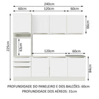Armário de Cozinha Completa 240 x 60 cm Branco Branco Veludo Lux Madesa 03