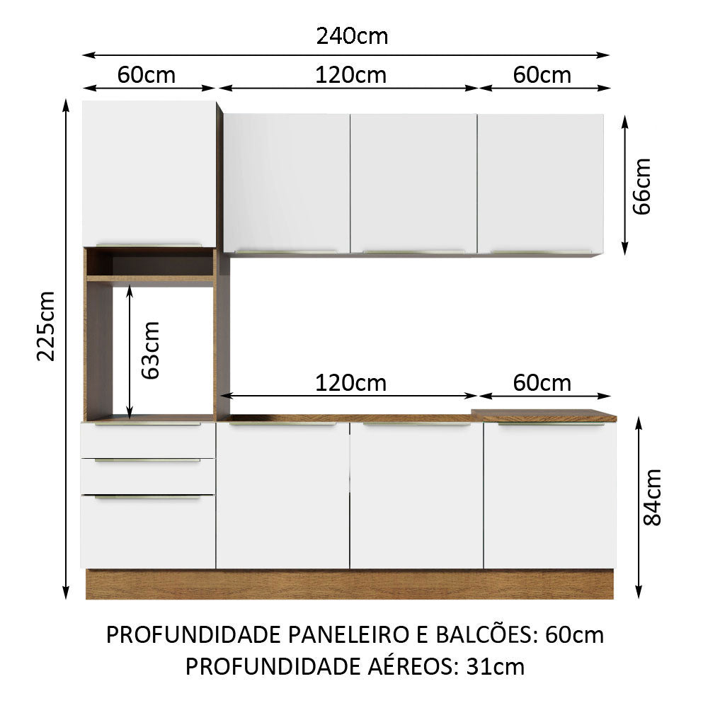 Armário de Cozinha Completa 240 x 60 cm Rustic Branco Veludo Lux Madesa 03