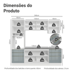 Armário de Cozinha Completa 240cm Branco/Cinza Lux Madesa 08