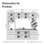 Armário de Cozinha Completa 240 x 60 cm Branco Veludo Lux Madesa 08