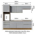 Armário de Cozinha Completa 260cm Rustic/Cinza Lux Madesa 01