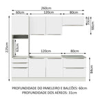 Armário de Cozinha Completa 260cm Branco Branco Veludo Lux Madesa 01