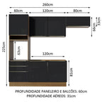 Armário de Cozinha Completa 260 x 60 cm Rustic/Preto Lux Madesa 03