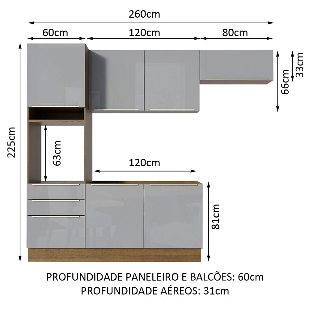 ★ deazzyページ★ Armário de Cozinha Completa 260cm Rustic/Cinza Lux Madesa 03