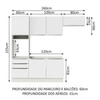 Armário de Cozinha Completa 260 x 60 cm Branco Branco Veludo Lux Madesa 03