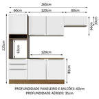 Armário de Cozinha Completa 260 x 60 cm Rustic/Branco Veludo Lux Madesa 03
