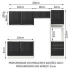 Armário de Cozinha Completa 260 x 60 cm Branco/Preto Lux Madesa 05