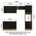 Armário de Cozinha Completa 260 x 60 cm Rustic/Preto Lux Madesa 05