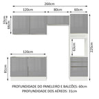 Armário de Cozinha Completa 260 x 60 cm Branco/Cinza Lux Madesa 05
