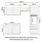 Armário de Cozinha Completa 260 x 60 cm Branco Branco Veludo Lux Madesa 05