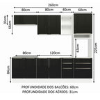 Armário de Cozinha Completa 260 x 60 cm Branco/Preto Lux Madesa 08