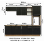 Armário de Cozinha Completa 260cm Rustic/Preto Lux Madesa 08