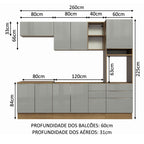 Armário de Cozinha Completa 260 x 60 cm Rustic/Cinza Lux Madesa 08
