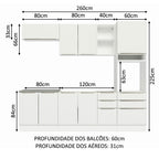 Armário de Cozinha Completa 260 x 60 cm Branco Veludo Lux Madesa 08
