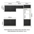 Armário de Cozinha Completa 270 x 60 cm Branco Preto Lux Madesa 01