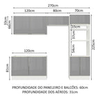 Armário de Cozinha Completa 270 x 60 cm Branco Cinza Lux Madesa 01