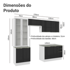 Armário de Cozinha Completa 270 x 60 cm Branco/Preto Lux Madesa 04