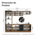 Armário de Cozinha Completa 270 cm Rustic/Preto Lux Madesa 06