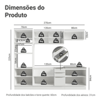Armário de Cozinha Completa 270 x 60 cm Branco/Branco Veludo Lux Madesa 06