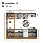 Armário de Cozinha Completa 270 x 60 cm Rustic/Branco Veludo Lux Madesa 06