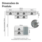 Armário de Cozinha Completa 280 x 60 cm Branco/Cinza Lux Madesa 02