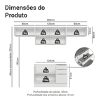 Armário de Cozinha Completa 280 x 60 cm Branco/Branco Veludo Lux Madesa 02