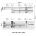 Armário de Cozinha Completa 300 x 60 cm Branco Veludo Lux da Sabrina Madesa