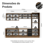 Armário de Cozinha Completa 310 x 60 cm Rustic/Preto Lux Madesa 04
