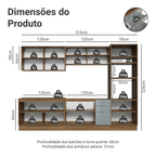 Armário de Cozinha Completa 310 x 60 cm Rustic/Cinza Lux Madesa 04