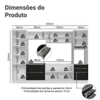 Armário de Cozinha Completa 320 x 60 cm Branco/Preto Lux Madesa 01
