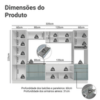 Armário de Cozinha Completa 320 x 60 cm Branco/Cinza Lux Madesa 01