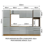 Armário de Cozinha Completa 320 x 60 cm Rustic/Cinza Lux Madesa 03