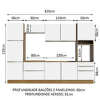 Armário de Cozinha Completa 320 x 60 cm Rustic Branco Veludo Lux Madesa 03