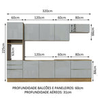 Armário de Cozinha Planejada 320 x 60 cm Rustic/Cinza Lux Madesa 04