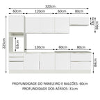 Armário de Cozinha Planejada 320cm Branco Branco Veludo Lux Madesa 04
