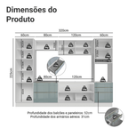 Armário de Cozinha Completa 320 cm Branco/Cinza Lux Madesa 08