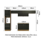 Armário de Cozinha Completa 340 x 60 cm Rustic/Preto Lux Madesa 01