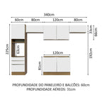 Armário de Cozinha Completa 340cm Rustic Branco Veludo Lux Madesa 01