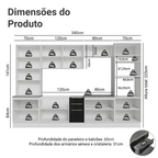 Armário de Cozinha Completa 340 x 60 cm Branco/Preto Lux Madesa 04