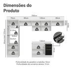 Armário de Cozinha Completa 350 cm Branco/Preto Lux Madesa 01