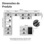 Armário de Cozinha Completa 350 x 60 cm Branco/Preto Lux Madesa 02