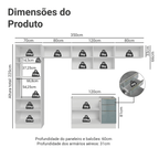 Armário de Cozinha Completa 350 x 60 cm Branco/Cinza Lux Madesa 02
