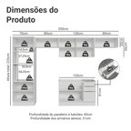 Armário de Cozinha Completa 350 x 60 cm Branco/Branco Veludo Lux Madesa 02