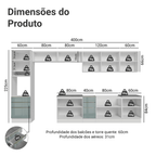 Armário de Cozinha Completa 400 x 60 cm Branco/Cinza Lux da Thauane Madesa