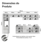 Armário de Cozinha Completa 400 x 60 cm Branco Veludo Lux da Thauane Madesa
