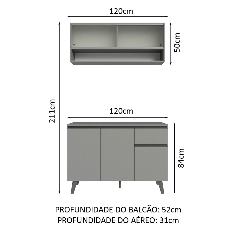Armário de Cozinha Compacta 120cm Cinza Nice Madesa 02